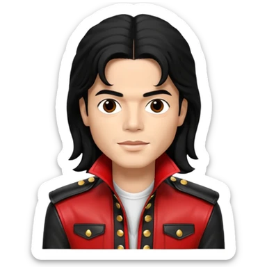 Michael Jackson light skin, long black hair, brown eyes, red and black outfit sticker