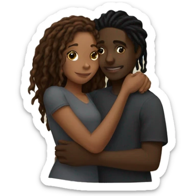 Brown girl with wavy hair hugging black boy who has dreads  sticker