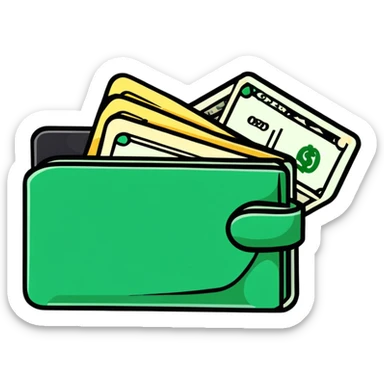 sleek black wallet open with dollar bills visible inside sticker