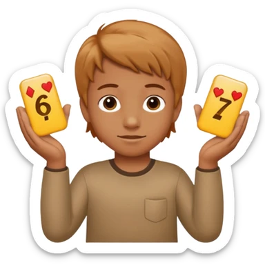 kid with tan hair and holding a six in his hand and a seven and the other hand sticker