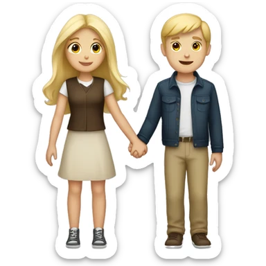 Blonde girl and brunette boy holding hands sticker