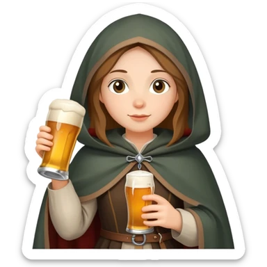 young female medieval pilgrim with cloak and beer bottle sticker
