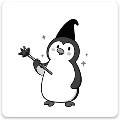 Penguin wizard with pointed hat and magic staff sticker