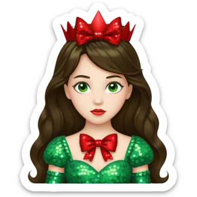 Princess Ozma from Oz with long brunette hair, light green sequin outfit, red bow sticker