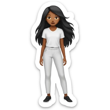 black girl with long hair with a white shirt and black pants  sticker