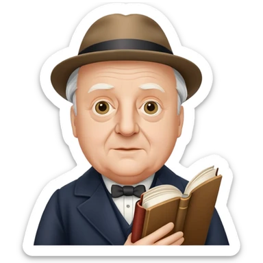 Sir John Betjeman holding a book sticker
