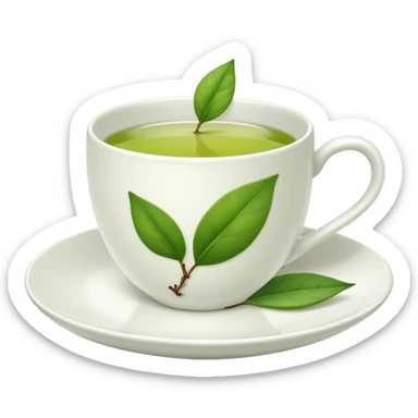 White tea cup with leaf on the plate but not on the tea sticker