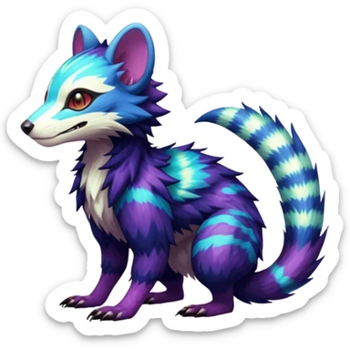 Sharp realistic detailed Colorful translucent luminescent glowing Trico-Sergal-Furret-Ferret-Wolverine-Vernid-furry-fursona-fusion-Fakemon-animal-hybrid-creature, full body sticker