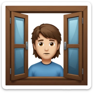 Guy with mullet brown hair creepy peeking through closed window sticker