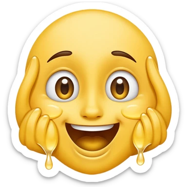 A joyful face emoji with wide eyes and a big smile, tears of laughter flowing.  sticker