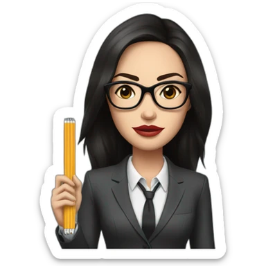 megan fox in a suit with big black glasses holding a ruler, realistic sticker