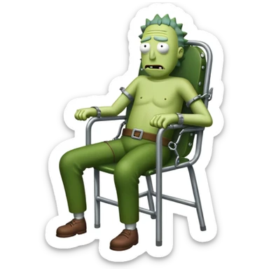 Pickle Rick handcuffed to a chair  sticker