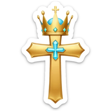 a golden, glowing cross with a cyan crown on top of it, with no background sticker