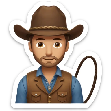 A rugged cowboy with stubble, brown vest, and serious eyes as he holds his lasso.
 sticker