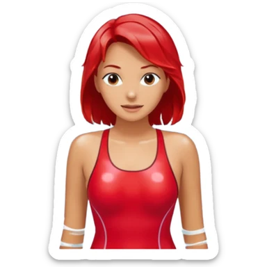 Woman Red onepiece, Background Indoor pool sticker