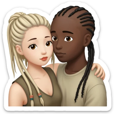 Half shaved head Asian girl kissing black guy with dreads sticker