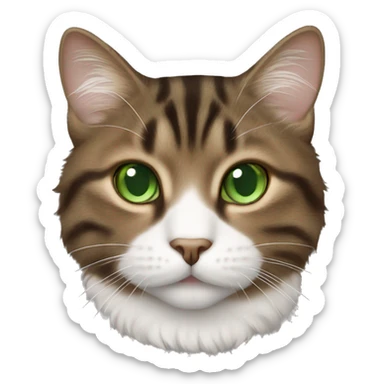fluffy brown tabby cat with white nose and green eyes  sticker