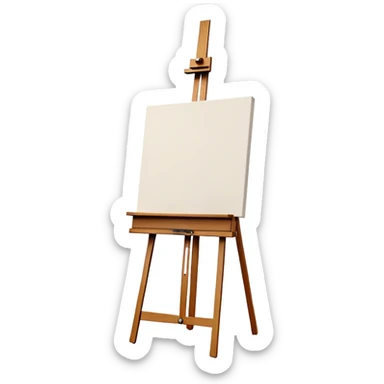 Cinematic Realistic image of a pristine canvas mounted on a sturdy wooden easel, with the canvas’ smooth surface and the easel’s detailed grain rendered in soft natural light, evoking a quiet moment of creative anticipation sticker