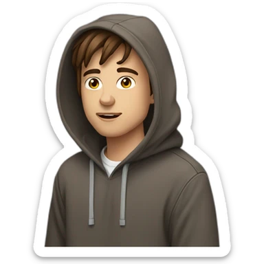 Brown hair 21 years old guy with hoodie looking buildings with cigarets sticker