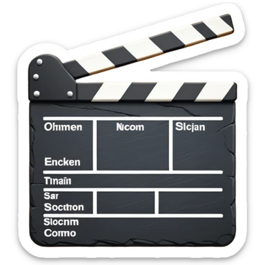 stylized movie clapperboard with minimal detail, black slate with white stripe sticker