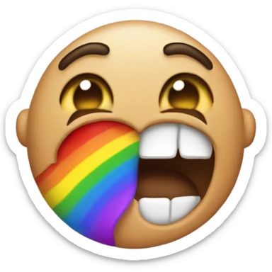 The standard womitting emoji but instead of womit its rainbow coming out the mouth sticker