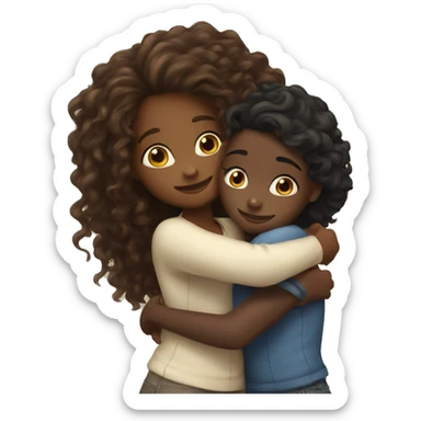 black girl with long curly hair hugging white girl with long brown hair sticker