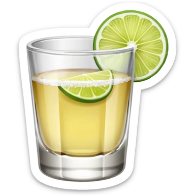 Tequila shot with salt and lime slice on rim sticker