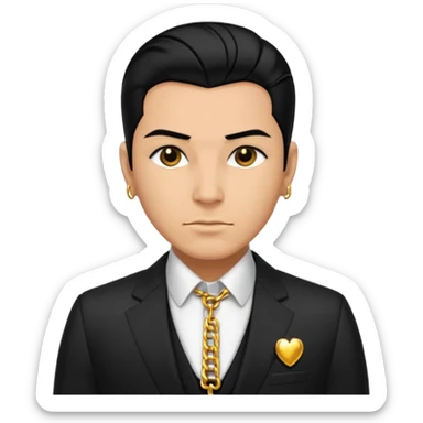 Mob boss in black suit, slick hair, gold chain, c sticker