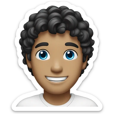 Man, wavy black hair, bright blue eyes, white skin, smiling, happy sticker