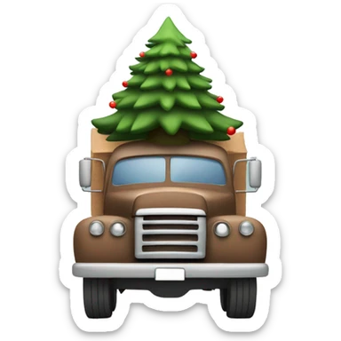 Old brown truck carrying a Christmas tree front view  sticker