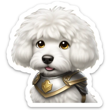 Fluffy Small white dog wearing armor sticker