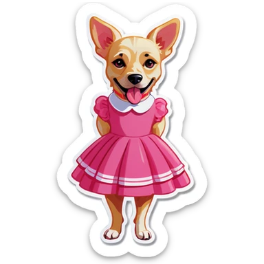 Blonde dog wearing a pink dress sticker
