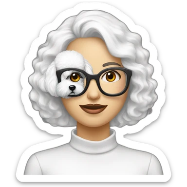 mujer gafas piel blanca pelo largo negro y perro bichon blanco sticker