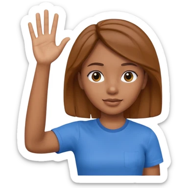 3D face of an activist girl waving her hand in a blue T-shirt sticker