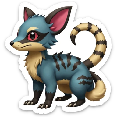 Rare exotic cute epic aesthetic gothic colorful Salandit-Eevee-Civet-species-Fakemon-hybrid-creature, with markings, full body sticker