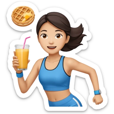 Asian Woman Running to food, must have brunch food sticker