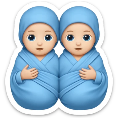 Twin swaddled babies in blue sticker