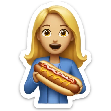A woman eating a hotdog sticker
