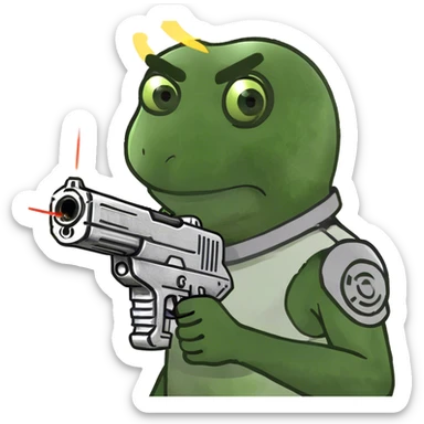 Alien pointing a laser gun sticker