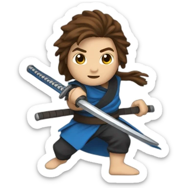ninja,barefoot,blue-sleeveless-outfit,brown-hair,running,slashing-sword sticker