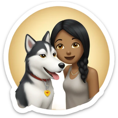 A golden beige Husky next to him a girl with black hair who kisses him on the cheek sticker