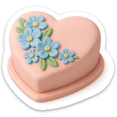 heart-shaped fondant cake with blue flowers sticker