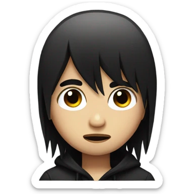 emo kid rolling his eyes with black hair and bangs sticker