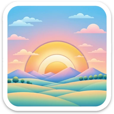 morning sky landscape with bright sunrise, simple shapes, minimal details sticker
