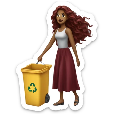 Beautiful burgundy long haired woman taking out the trash sticker