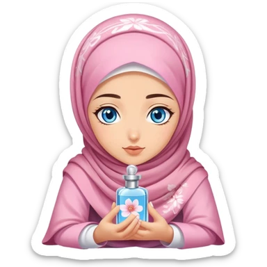 Turkish beautiful finish Konya girl blue eyes with sakura hijab smells perfume on the floor  sticker