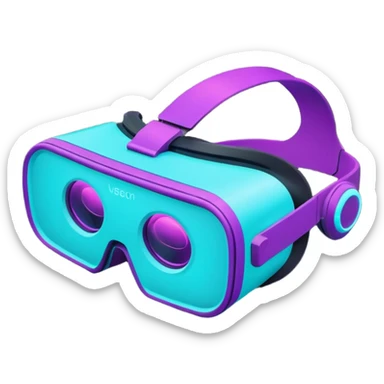glowing neon VR headset, purple and cyan color sticker