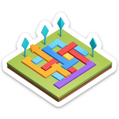 an isometric field with multi-colored tiles and directional arrows sticker