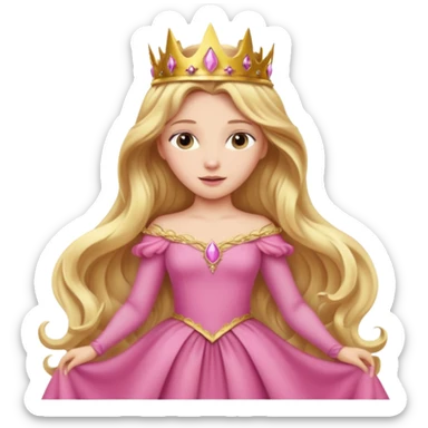 Princess Aurora in a pink dress, gold crown, wavy hair sticker