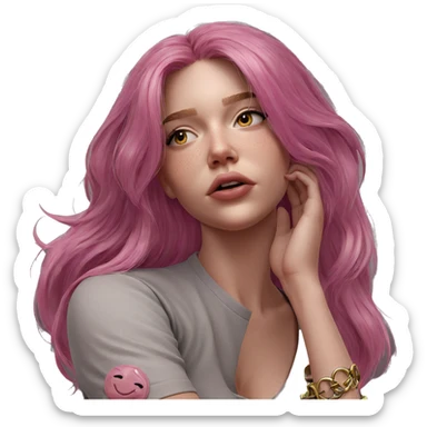 realistic pink haired girl sticker